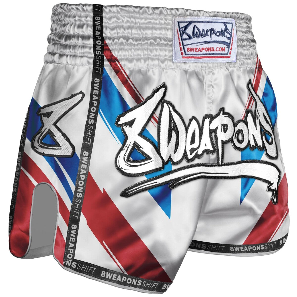 8Weapons Muay Thai Shorts, Shift, white-navy-red, L
