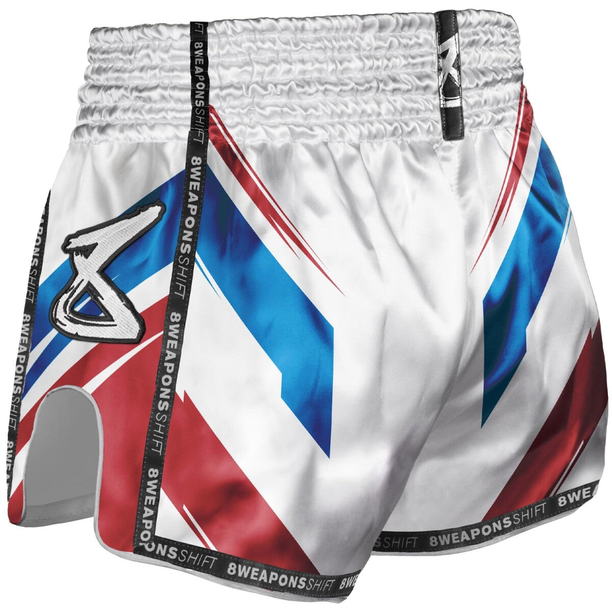 8Weapons Muay Thai Shorts, Shift, white-navy-red, L