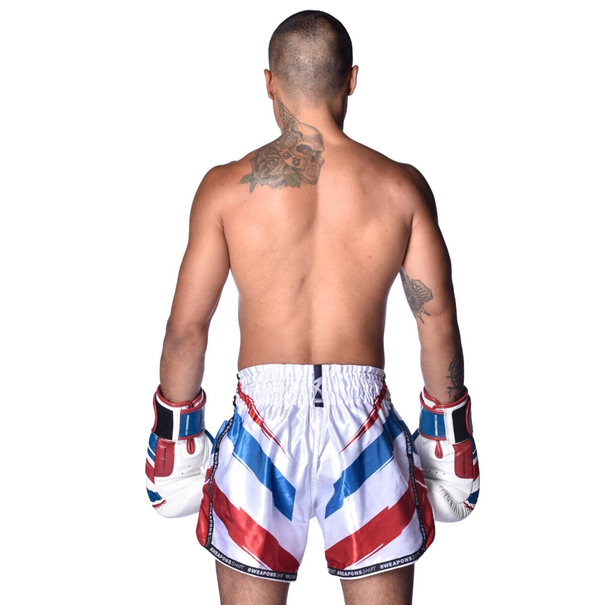 8Weapons Muay Thai Shorts, Shift, white-navy-red, L